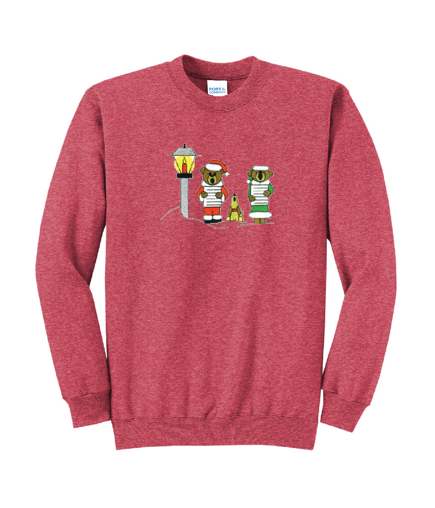 Christmas Caroling Bears Embroidered Crewneck Sweatshirt