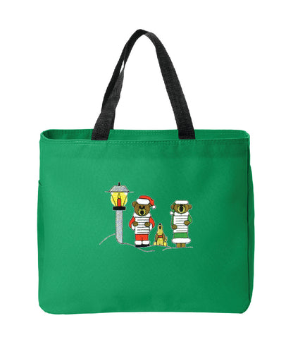 Christmas Caroling Bears Embroidered Tote Bag