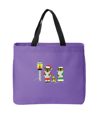 Christmas Caroling Bears Embroidered Tote Bag