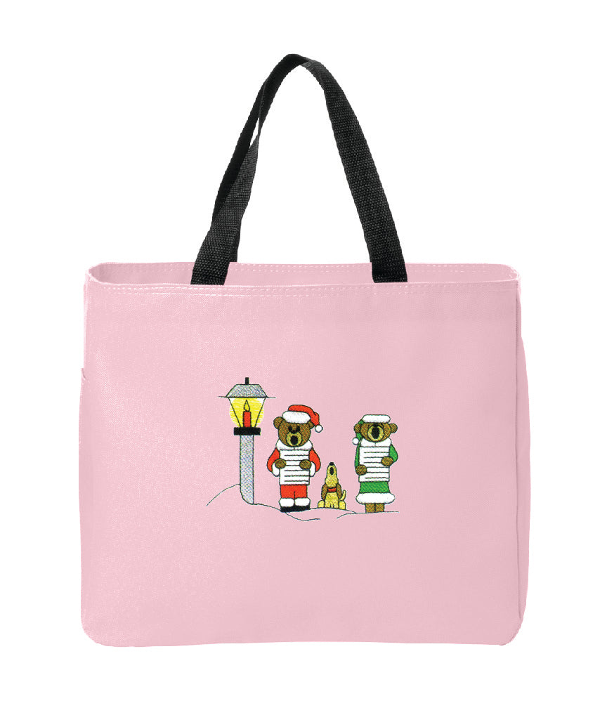 Christmas Caroling Bears Embroidered Tote Bag