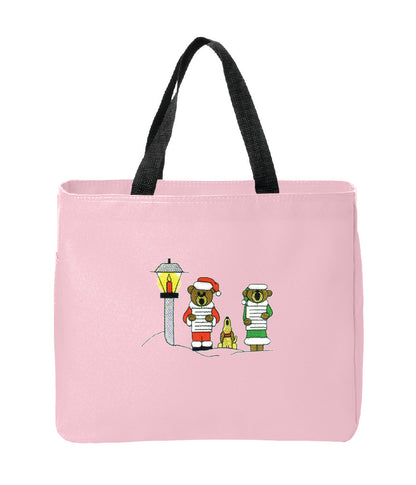 Christmas Caroling Bears Embroidered Tote Bag