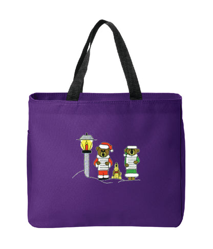 Christmas Caroling Bears Embroidered Tote Bag