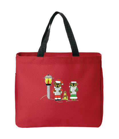 Christmas Caroling Bears Embroidered Tote Bag