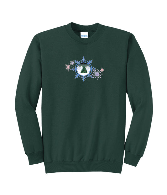 Christmas Tree and Snowflakes Embroidered Crewneck Sweatshirt