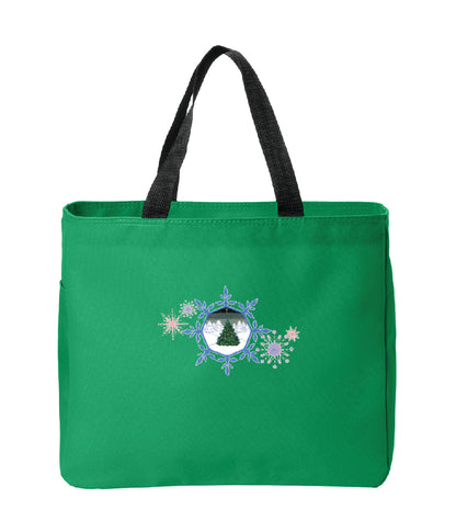 Christmas Tree and Snowflakes Embroidered Tote Bag