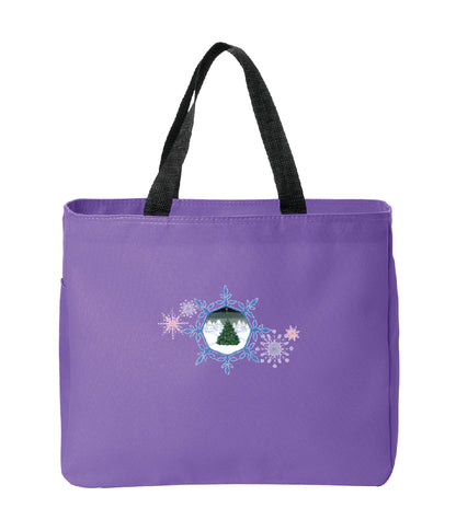 Christmas Tree and Snowflakes Embroidered Tote Bag