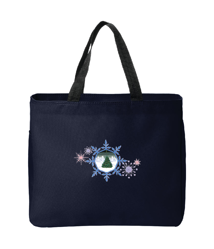 Christmas Tree and Snowflakes Embroidered Tote Bag