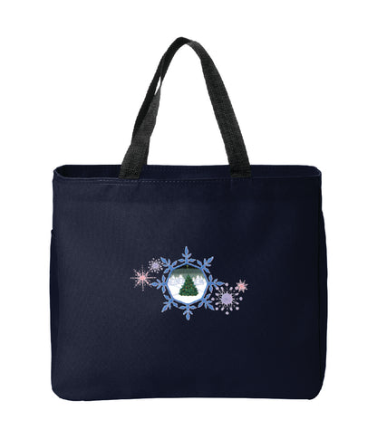 Christmas Tree and Snowflakes Embroidered Tote Bag