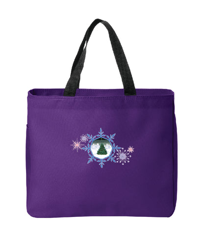 Christmas Tree and Snowflakes Embroidered Tote Bag