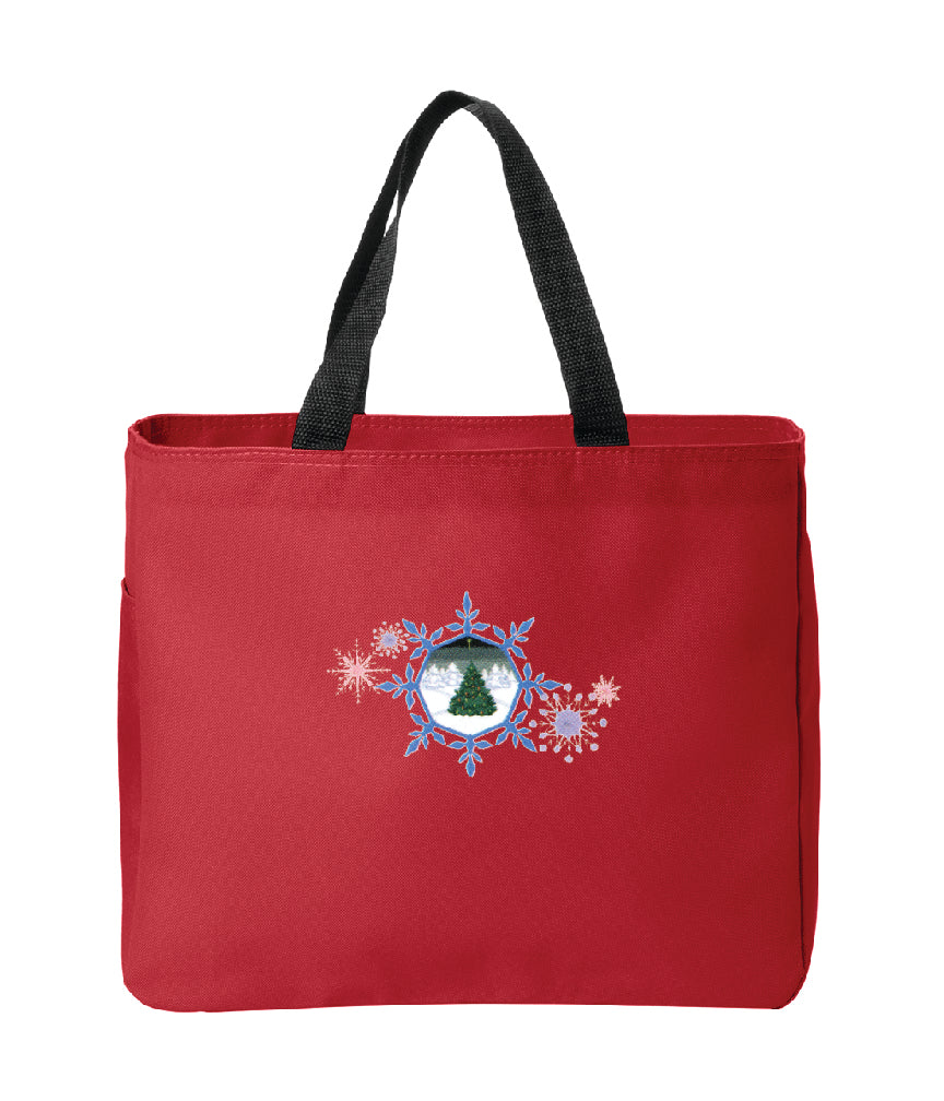 Christmas Tree and Snowflakes Embroidered Tote Bag