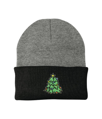 Christmas Tree Embroidered Knit Cap Beanie