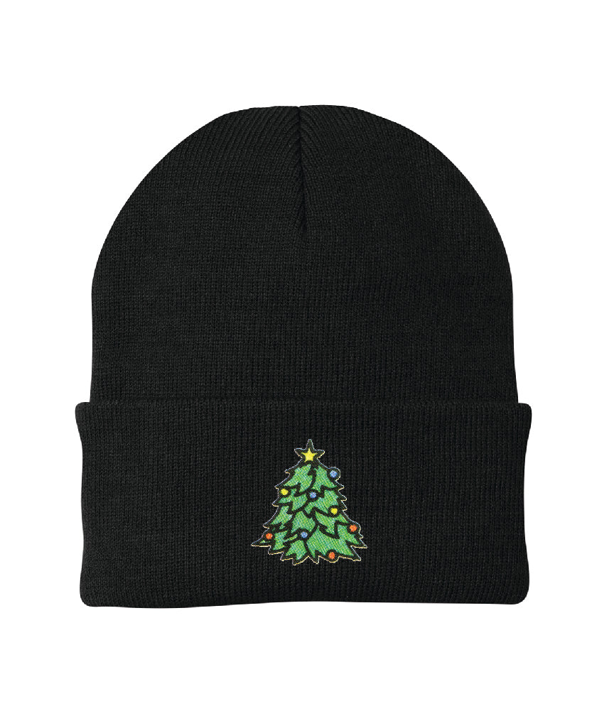 Christmas Tree Embroidered Knit Cap Beanie