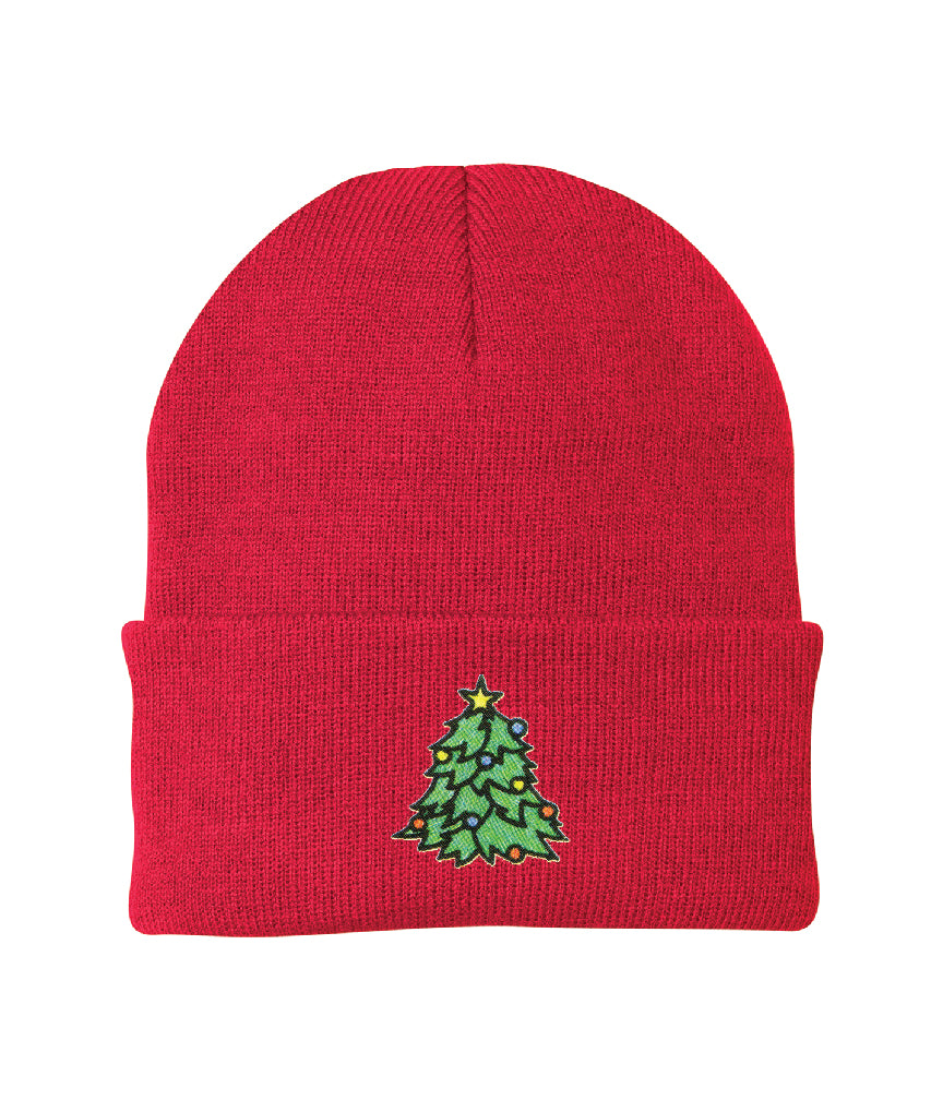 Christmas Tree Embroidered Knit Cap Beanie