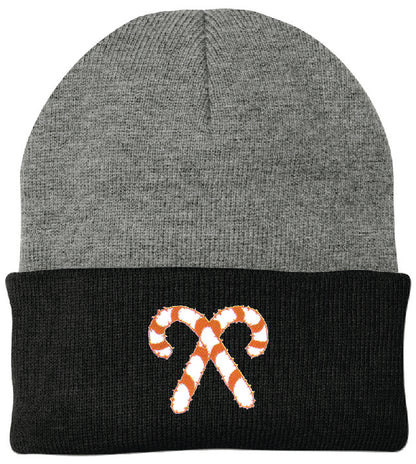 Crossed Candy Canes Embroidered Knit Cap Beanie