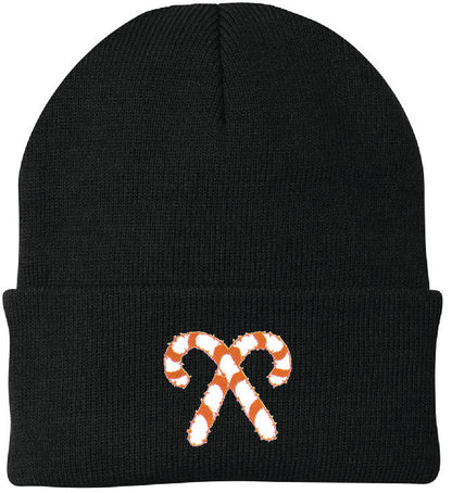 Crossed Candy Canes Embroidered Knit Cap Beanie