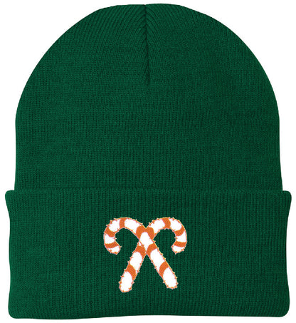 Crossed Candy Canes Embroidered Knit Cap Beanie