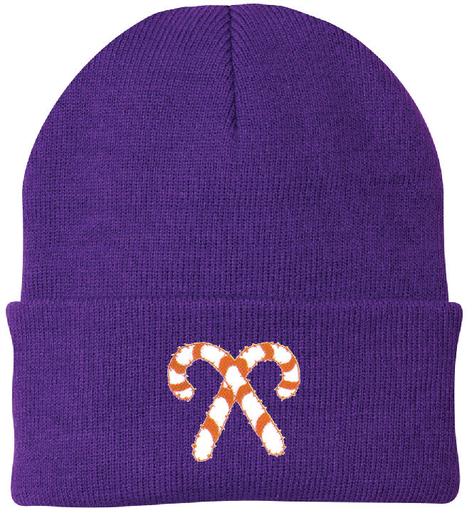 Crossed Candy Canes Embroidered Knit Cap Beanie