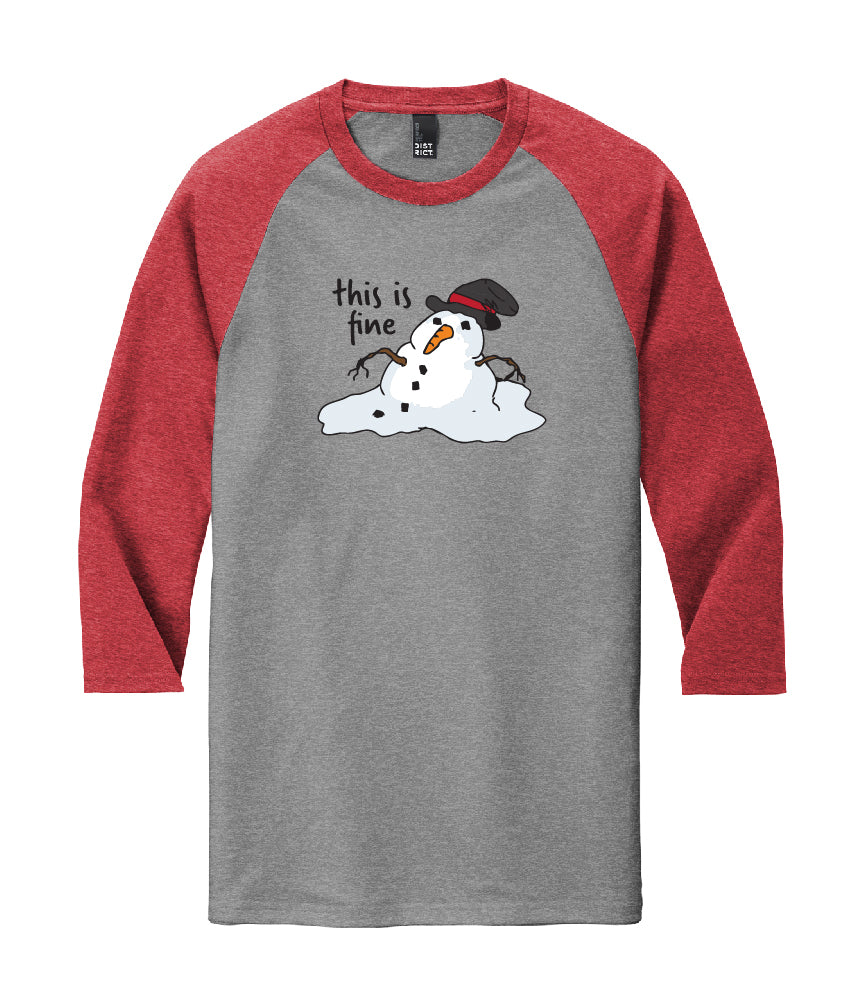 "this is fine" Melting Snowman 3/4 Sleeve Raglan