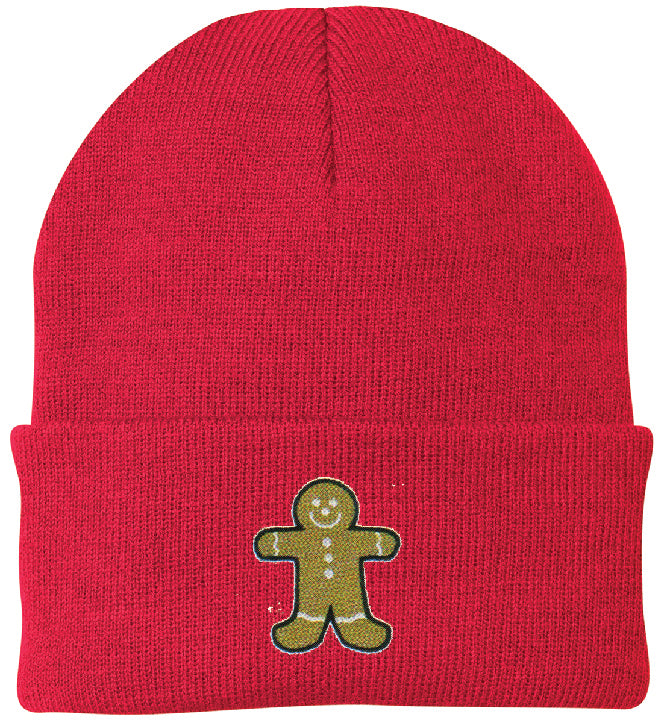 Gingerbread Man Embroidered Knit Cap Beanie