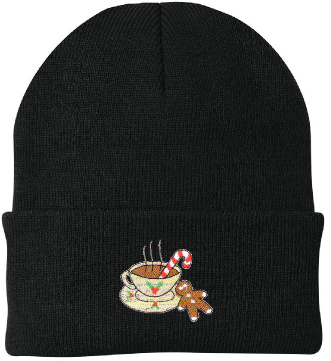 Hot Cocoa Embroidered Knit Cap Beanie