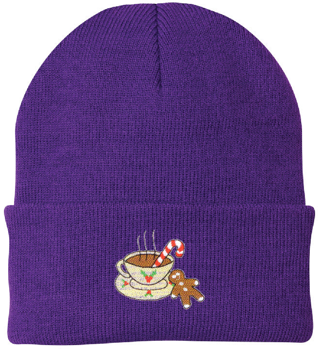 Hot Cocoa Embroidered Knit Cap Beanie