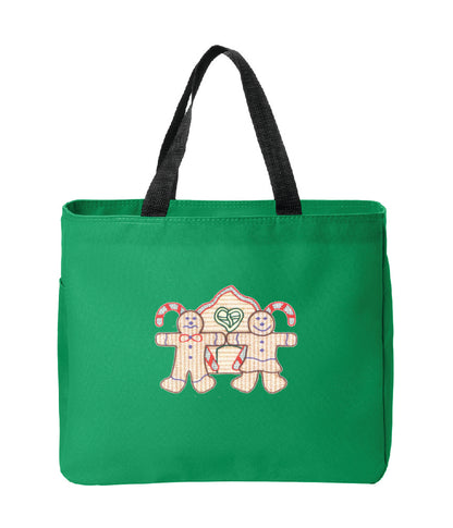 Christmas Gingerbread Men Embroidered Tote Bag