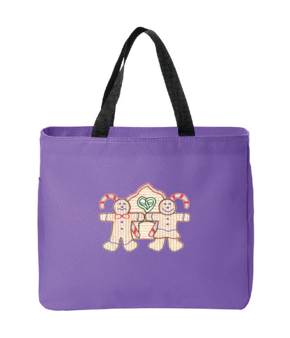 Christmas Gingerbread Men Embroidered Tote Bag