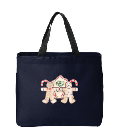 Christmas Gingerbread Men Embroidered Tote Bag