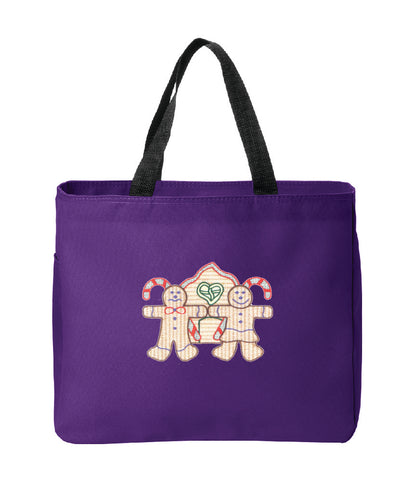 Christmas Gingerbread Men Embroidered Tote Bag