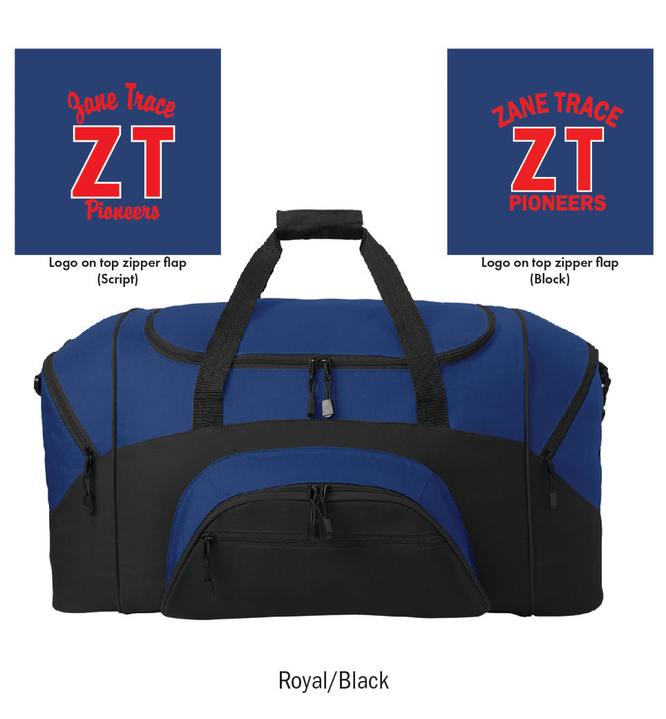 Zane Trace Pioneers Embroidered Large Colorblock Duffel Bag