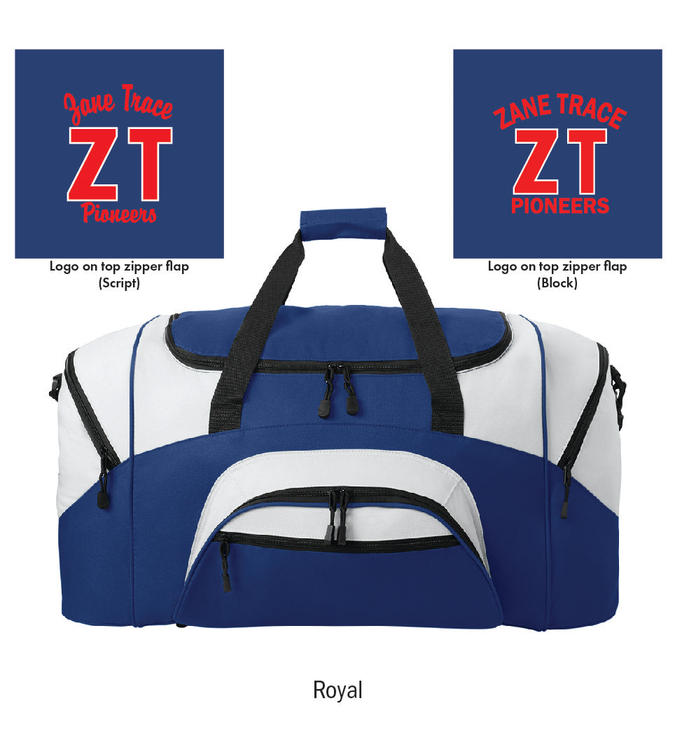 Zane Trace Pioneers Embroidered Large Colorblock Duffel Bag