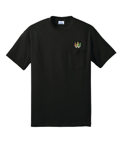 3 Christmas Elves Short Sleeve Embroidered Pocket Tee Shirt