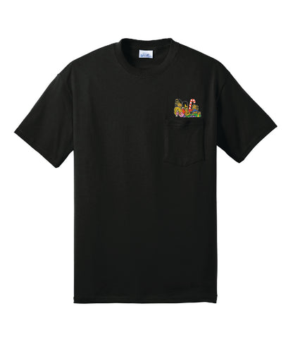 Christmas Toys Pocket Topper Embroidered Pocket Tee Shirt