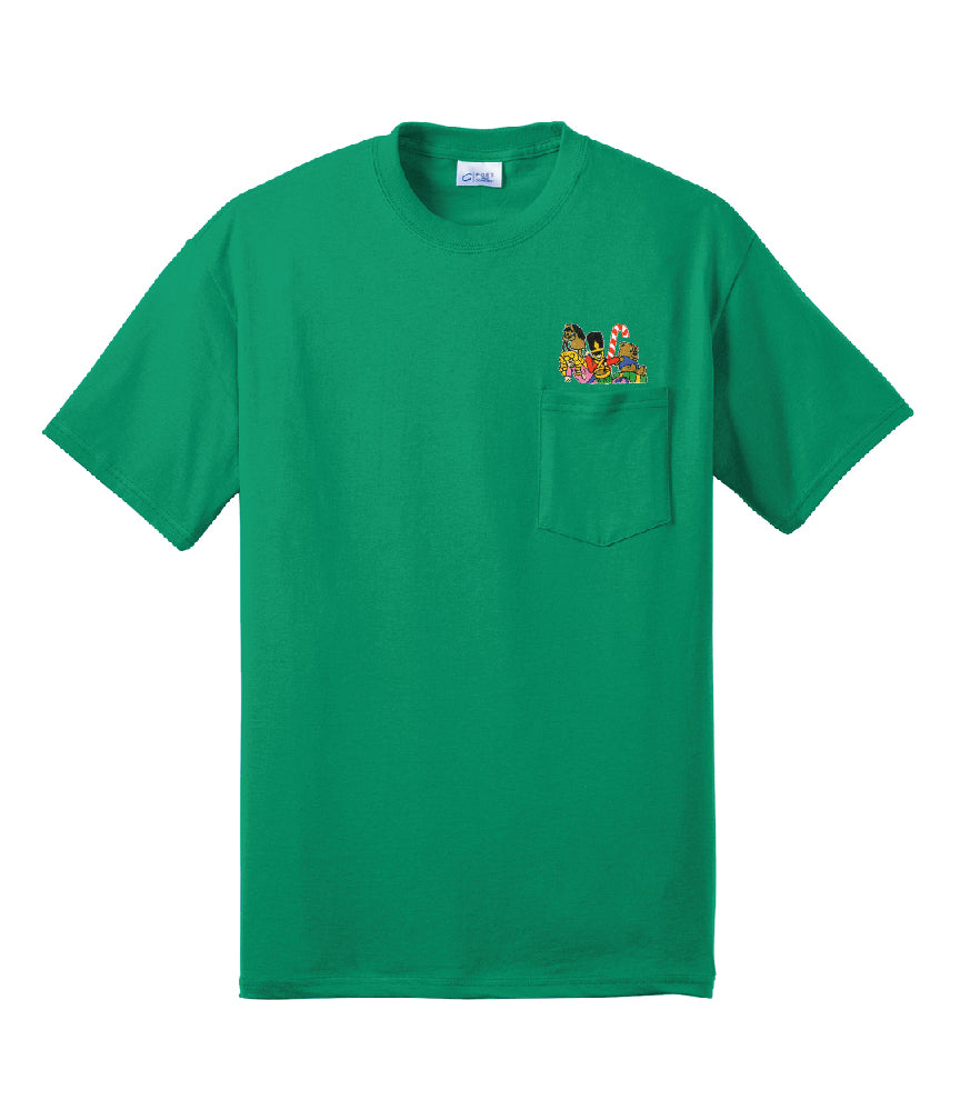 Christmas Toys Pocket Topper Embroidered Pocket Tee Shirt