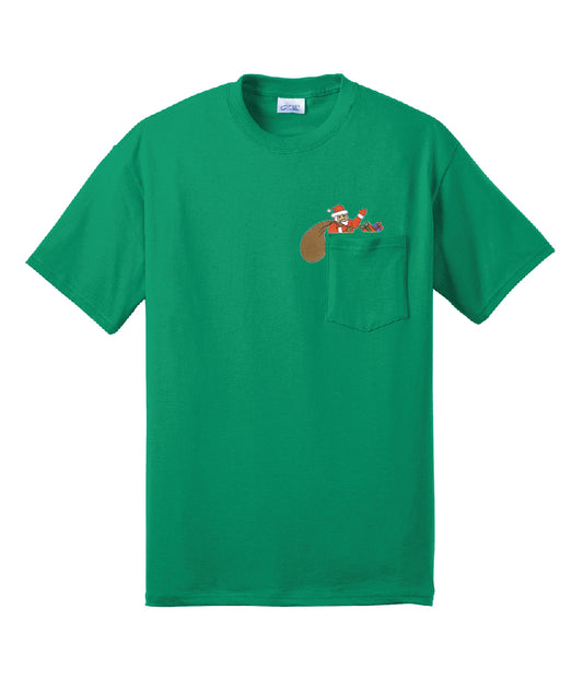 Santa's Bag Pocket Topper Embroidered Pocket Tee Shirt