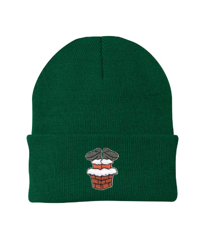 Santa Going Down the Chimney Embroidered Knit Cap Beanie