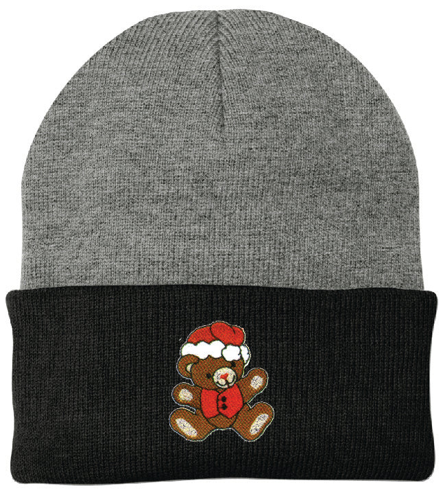 Santa Teddy Bear Embroidered Knit Cap Beanie