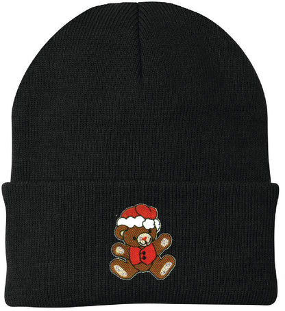 Santa Teddy Bear Embroidered Knit Cap Beanie