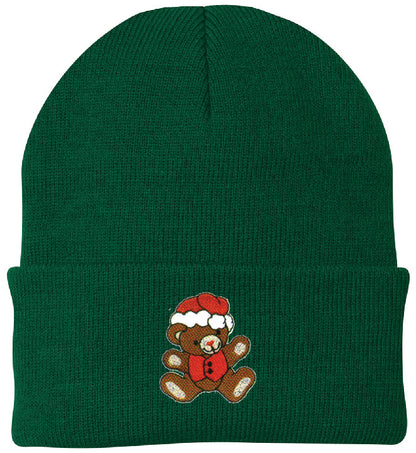 Santa Teddy Bear Embroidered Knit Cap Beanie