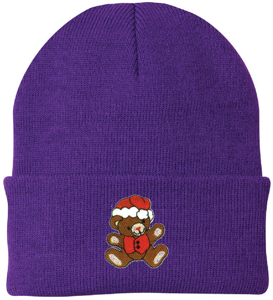 Santa Teddy Bear Embroidered Knit Cap Beanie