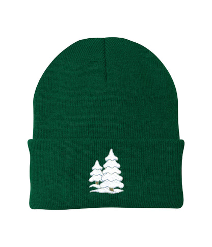 Snow-Covered Trees Embroidered Knit Cap Beanie