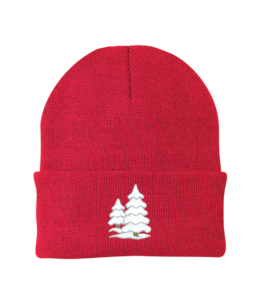 Snow-Covered Trees Embroidered Knit Cap Beanie