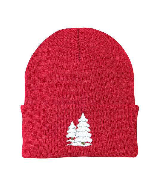 Snow-Covered Trees Embroidered Knit Cap Beanie