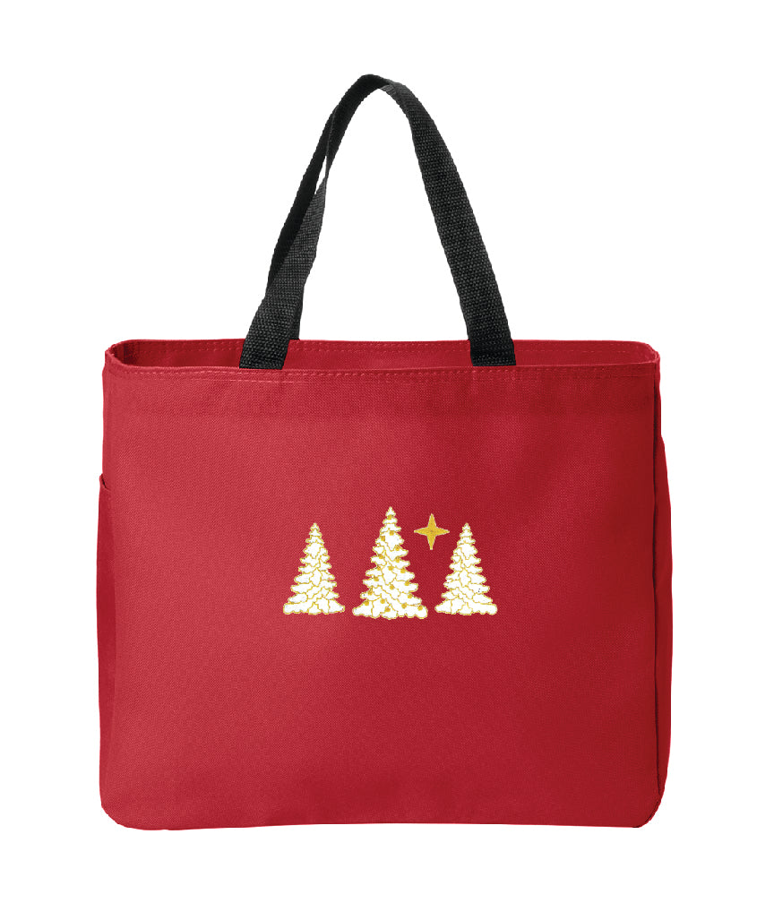 Snow-Covered Trees Embroidered Tote Bag