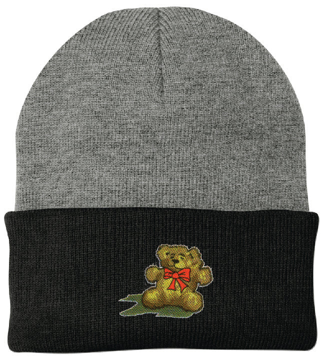 Teddy Bear Embroidered Knit Cap Beanie