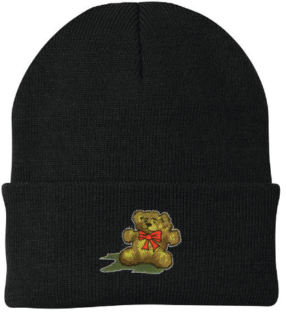 Teddy Bear Embroidered Knit Cap Beanie