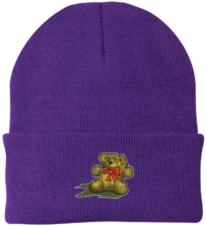 Teddy Bear Embroidered Knit Cap Beanie