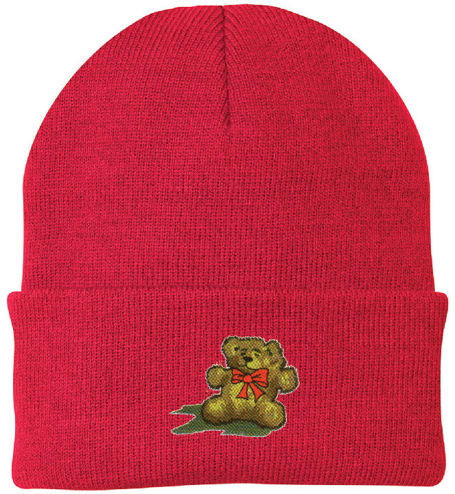 Teddy Bear Embroidered Knit Cap Beanie